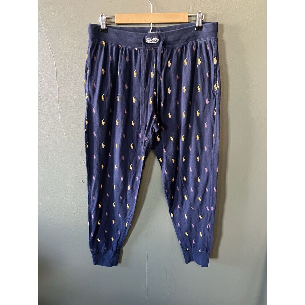 Polo Ralph Lauren Mens Blue AOP Sleep Lounge Pants w/ Drawstring Size Large